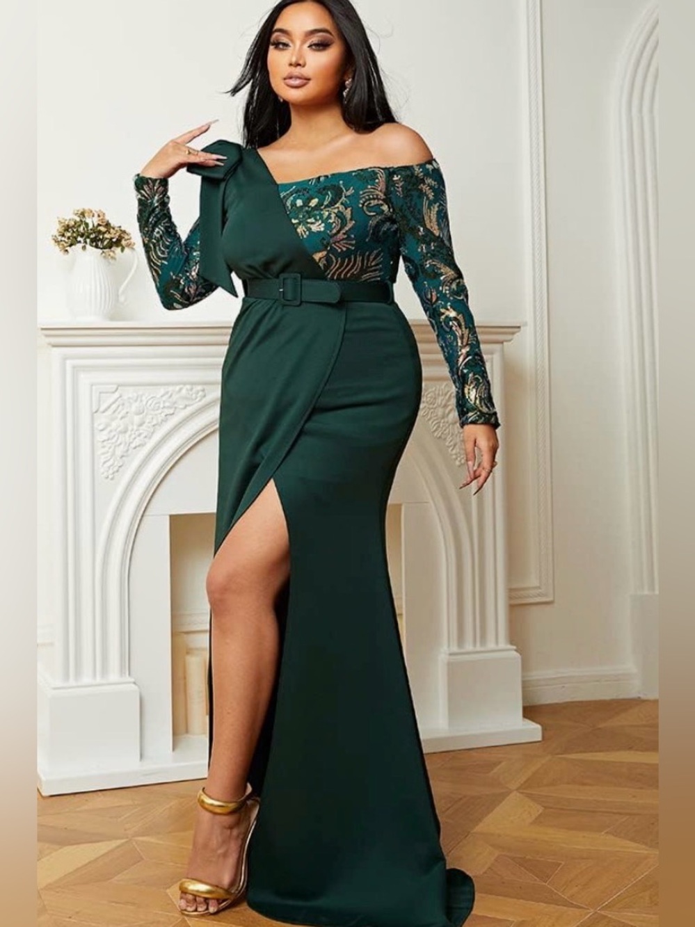 Miss Ord Green One-Shoulder Sequin Formal Gown NWT Plus Size 2XL